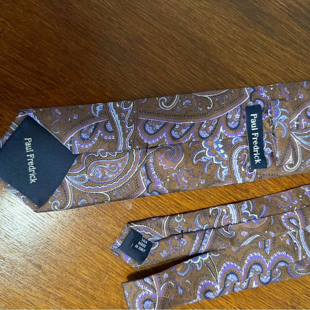 Paul Fredrick Brown and Purple Paisley Silk Tie - Made in Italy